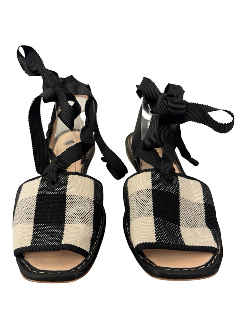 KATE SPADE Women's Maggie Square Toe Checkered Fabric Sandals, 6.5 - Picture 3 of 10